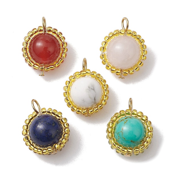 PandaHall Mixed Gemstone Pendants, Round Charms with Glass Seed Bead Wrapped, Golden, 18.5x14.5x10mm, Hole: 2.8mm Mixed Stone Round
PandaHall Mixed Gemstone Pendants, Round Charms with Glass Seed Bead Wrapped, Golden, 18.5x14.5x10mm, Hole: 2.8mm Mixed Stone Round