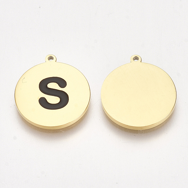 PandaHall 304 Stainless Steel Pendants, with Enamel, Flat Round with Letter, Golden, Black, Letter.S, 17x15x1.5mm, Hole: 1mm Stainless...
PandaHall 304 Stainless Steel Pendants, with Enamel, Flat Round with Letter, Golden, Black, Letter.S, 17x15x1.5mm, Hole: 1mm Stainless...