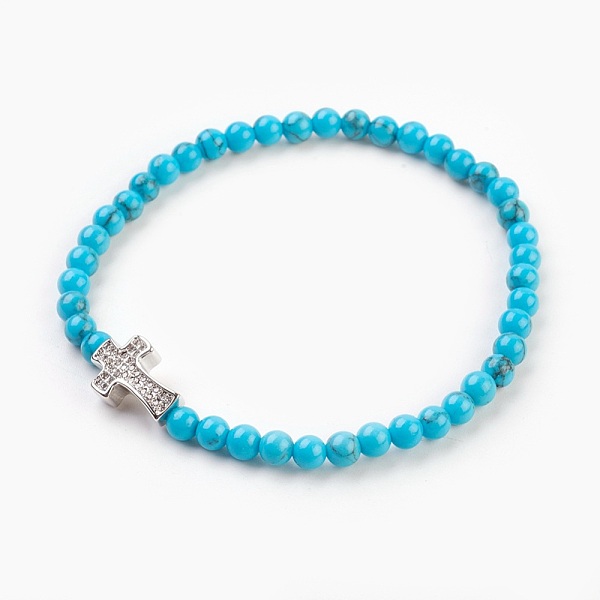 PandaHall Synthetic Turquoise(Dyed) Beads Stretch Bracelets, with Brass Micro Pave Cubic Zirconia Cross Beads, 2-1/8 inch(5.5cm) Synthetic..., Blue
PandaHall Synthetic Turquoise(Dyed) Beads Stretch Bracelets, with Brass Micro Pave Cubic Zirconia Cross Beads, 2-1/8 inch(5.5cm) Synthetic..., Blue