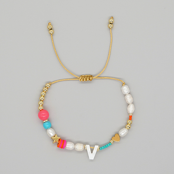 PandaHall Initial Letter Natural Pearl Braided Bead Bracelet, Adjustable Bracelet, Letter V, 11 inch(28cm) Pearl Letter V
PandaHall Initial Letter Natural Pearl Braided Bead Bracelet, Adjustable Bracelet, Letter V, 11 inch(28cm) Pearl Letter V