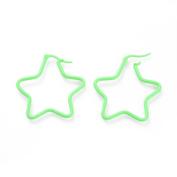 PandaHall Spray Painted 304 Stainless Steel Hoop Earrings, Star, Spring Green, 42x41x2mm, 12 Gauge, pin: 0.8x1mm 304 Stainless Steel Star...
PandaHall Spray Painted 304 Stainless Steel Hoop Earrings, Star, Spring Green, 42x41x2mm, 12 Gauge, pin: 0.8x1mm 304 Stainless Steel Star...