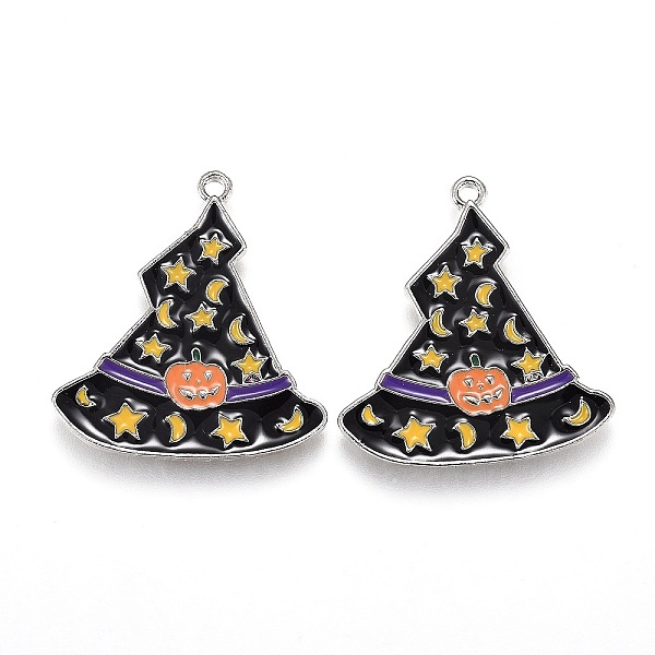 PandaHall Halloween Theme Witch Hat Alloy Enamel Pendants, Magic Hat with Star and Moon & Pumpkin Pattern, Platinum, 26.5x24.5x1.5mm, Hole...
PandaHall Halloween Theme Witch Hat Alloy Enamel Pendants, Magic Hat with Star and Moon & Pumpkin Pattern, Platinum, 26.5x24.5x1.5mm, Hole...