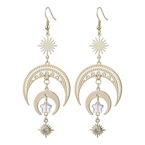 PandaHall Moon & Sun Brass Dangle Earrings, Glass Star Long Drop Earrings, Golden, 89x33.5mm Glass Moon
PandaHall Moon & Sun Brass Dangle Earrings, Glass Star Long Drop Earrings, Golden, 89x33.5mm Glass Moon