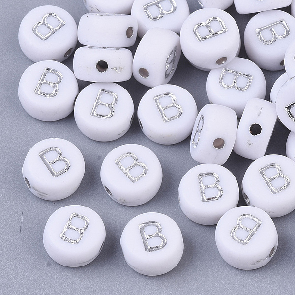 PandaHall Plating Acrylic Beads, Silver Metal Enlaced, Horizontal Hole, Flat Round with Letter, White, Letter.B, 7x4mm, Hole: 1.2mm, about...
PandaHall Plating Acrylic Beads, Silver Metal Enlaced, Horizontal Hole, Flat Round with Letter, White, Letter.B, 7x4mm, Hole: 1.2mm, about...
