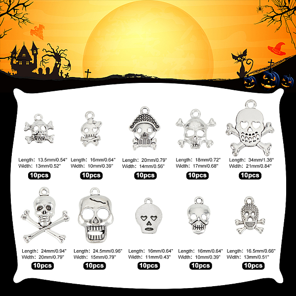 PandaHall ARRICRAFT 100Pcs 10 Style Tibetan Style Alloy Charms, Cadmium Free & Lead Free, Skull, Antique Silver, 13.5~64x10~21x2~4.5mm, Hole...
PandaHall ARRICRAFT 100Pcs 10 Style Tibetan Style Alloy Charms, Cadmium Free & Lead Free, Skull, Antique Silver, 13.5~64x10~21x2~4.5mm, Hole...