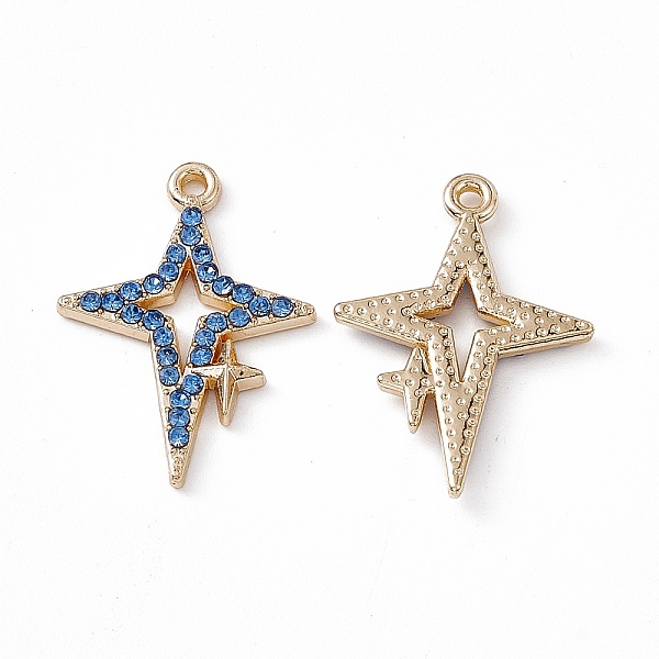PandaHall Alloy Rhinestone Pendants, Star Charm, Light Gold, Montana, 23x16.5x2mm, Hole: 1.4mm Alloy+Rhinestone Star Blue
PandaHall Alloy Rhinestone Pendants, Star Charm, Light Gold, Montana, 23x16.5x2mm, Hole: 1.4mm Alloy+Rhinestone Star Blue