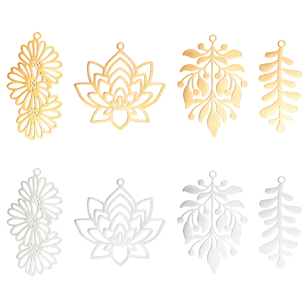 PandaHall Unicraftale 8Pcs 8 Style 201 Stainless Steel Pendants, Laser Cut, Lotus & Leaf & Flower, Golden & Stainless Steel Color...
PandaHall Unicraftale 8Pcs 8 Style 201 Stainless Steel Pendants, Laser Cut, Lotus & Leaf & Flower, Golden & Stainless Steel Color...