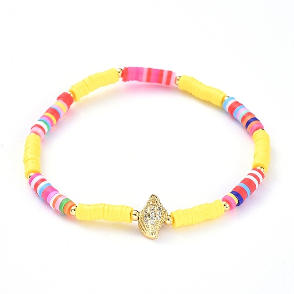 PandaHall Handmade Polymer Clay Heishi Bead Stretch Bracelets, with Conch Shape Brass Clear Cubic Zirconia Beads and Round Brass Beads..., Yellow
PandaHall Handmade Polymer Clay Heishi Bead Stretch Bracelets, with Conch Shape Brass Clear Cubic Zirconia Beads and Round Brass Beads..., Yellow