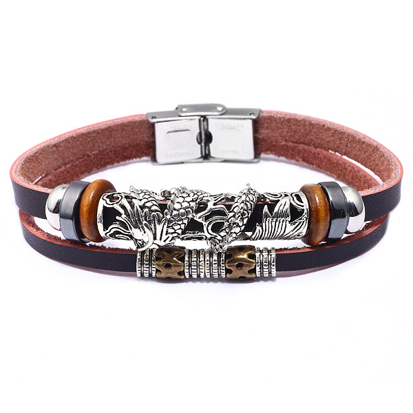 PandaHall Leather Multi-strand Bracelets, with Synthetic Hematite, Alloy Findings and Stainless Steel Clasps, Dragon, Mixed Color, 8-1/2..., Brown
PandaHall Leather Multi-strand Bracelets, with Synthetic Hematite, Alloy Findings and Stainless Steel Clasps, Dragon, Mixed Color, 8-1/2..., Brown