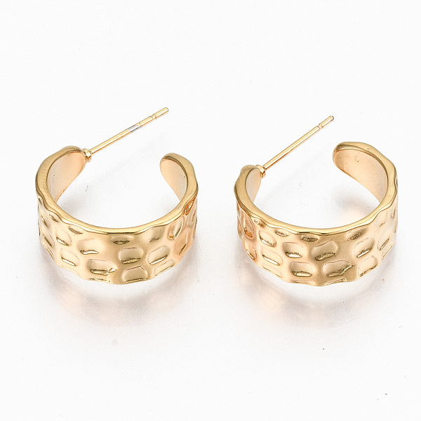 PandaHall Brass Half Hoop Earrings, Stud Earring, Hammered, Nickel Free, Real 18K Gold Plated, 20~23x18x8mm, Pin: 0.7mm Brass Ring
PandaHall Brass Half Hoop Earrings, Stud Earring, Hammered, Nickel Free, Real 18K Gold Plated, 20~23x18x8mm, Pin: 0.7mm Brass Ring