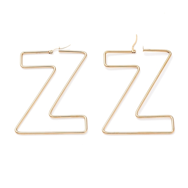 PandaHall 304 Stainless Steel Hoop Earrings, Golden, Letter.Z, 75.5x53x2mm, 12 Gauge, Pin: 0.6x1.2mm 304 Stainless Steel Letter Z
PandaHall 304 Stainless Steel Hoop Earrings, Golden, Letter.Z, 75.5x53x2mm, 12 Gauge, Pin: 0.6x1.2mm 304 Stainless Steel Letter Z