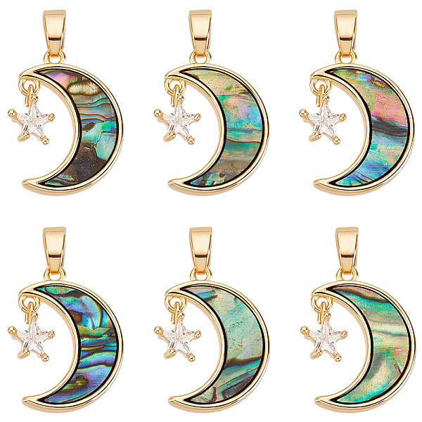 PandaHall Beebeecraft 6Pcs Brass Clear Cubic Zirconia Pendants, with Synthetic Abalone Shell/Paua Shells, Moon with Star Charms, Real 18K...
PandaHall Beebeecraft 6Pcs Brass Clear Cubic Zirconia Pendants, with Synthetic Abalone Shell/Paua Shells, Moon with Star Charms, Real 18K...