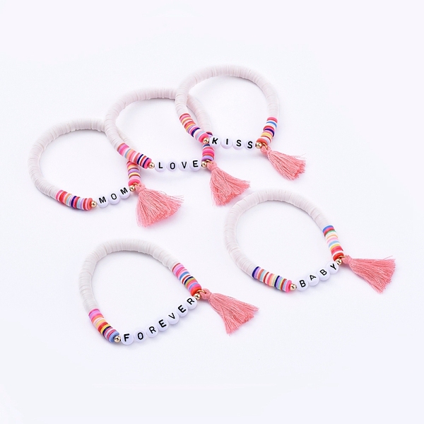 PandaHall Handmade Polymer Clay Heishi Beads Stretch Bracelets, with Word Acrylic Beads and Cotton Thread Tassel Pendants, Mother's Day...
PandaHall Handmade Polymer Clay Heishi Beads Stretch Bracelets, with Word Acrylic Beads and Cotton Thread Tassel Pendants, Mother's Day...