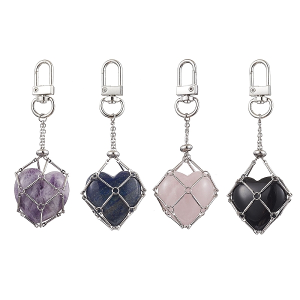 PandaHall Heart Natural Gemstone Pendant Decorations, with Brass Macrame Pouch Stone Holder, Platinum, 9.2cm Mixed Goldstone Heart
PandaHall Heart Natural Gemstone Pendant Decorations, with Brass Macrame Pouch Stone Holder, Platinum, 9.2cm Mixed Goldstone Heart
