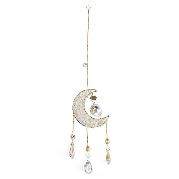 PandaHall Wire Wrapped Natural Quartz Crystal Chip Moon Pendant Decoration, with Glass Cone/Teardrop Charm and Brass Findings, for Home...
PandaHall Wire Wrapped Natural Quartz Crystal Chip Moon Pendant Decoration, with Glass Cone/Teardrop Charm and Brass Findings, for Home...