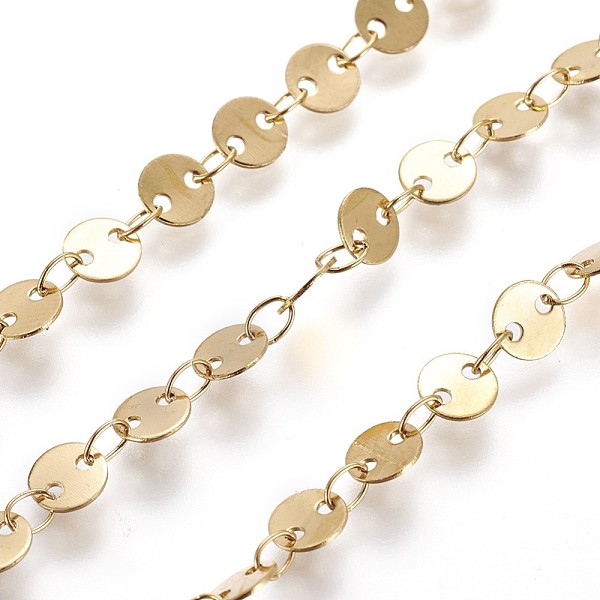 PandaHall Ion Plating(IP) 304 Stainless Steel Link Chains, Flat Sequin Chains, Soldered, with Spool, Flat Round, Golden, 5x0.5mm, about 32.8...
PandaHall Ion Plating(IP) 304 Stainless Steel Link Chains, Flat Sequin Chains, Soldered, with Spool, Flat Round, Golden, 5x0.5mm, about 32.8...