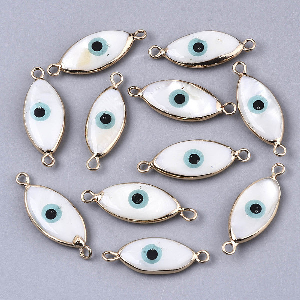 PandaHall Natural Freshwater Shell Links Connectors, with Brass Loops and Enamel Horse Eye with Evil Eye, Black, Light Gold, Medium..., Cyan
PandaHall Natural Freshwater Shell Links Connectors, with Brass Loops and Enamel Horse Eye with Evil Eye, Black, Light Gold, Medium..., Cyan