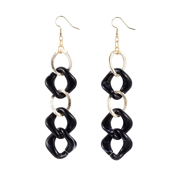 PandaHall Curb Chain Dangle Earrings, with Aluminum & Acrylic Linking Rings and Brass Earring Hooks, Black, 105mm, Pin: 0.7mm Acrylic Black
PandaHall Curb Chain Dangle Earrings, with Aluminum & Acrylic Linking Rings and Brass Earring Hooks, Black, 105mm, Pin: 0.7mm Acrylic Black