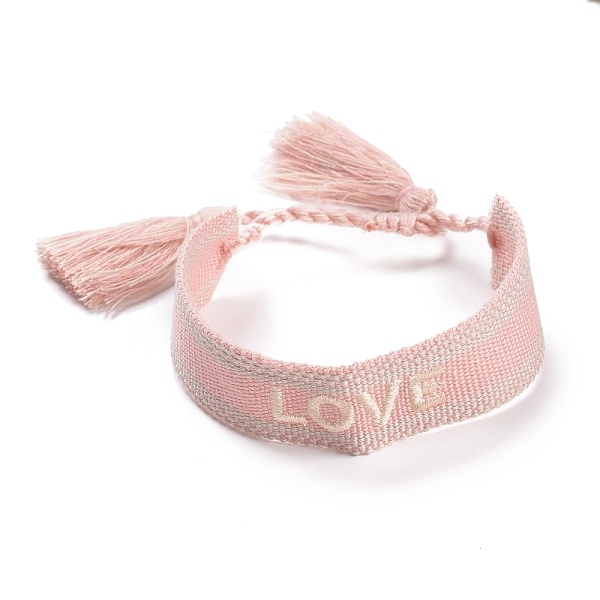 PandaHall Word Love Polycotton(Polyester Cotton) Braided Bracelet with Tassel Charm, Flat Adjustable Wide Wristband for Couple, Pink, Inner...
PandaHall Word Love Polycotton(Polyester Cotton) Braided Bracelet with Tassel Charm, Flat Adjustable Wide Wristband for Couple, Pink, Inner...