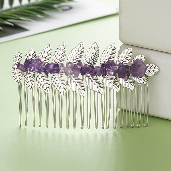 PandaHall Leaf Natural Amethyst Chips Hair Combs, with Iron Combs, Hair Accessories for Women Girls, 45x80x10mm Amethyst
PandaHall Leaf Natural Amethyst Chips Hair Combs, with Iron Combs, Hair Accessories for Women Girls, 45x80x10mm Amethyst