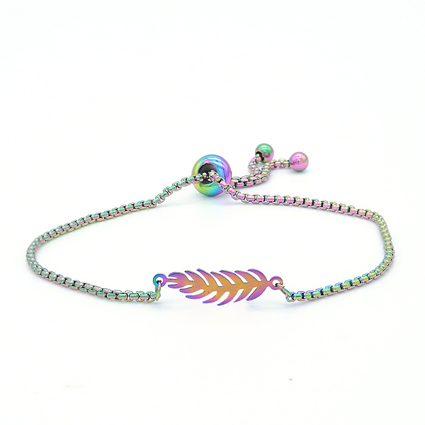 PandaHall Adjustable 201 Stainless Steel Slider Bracelets, Bolo Bracelets, with Box Chains, Feather, Rainbow Color, 9-7/8 inch(25cm) 201...
PandaHall Adjustable 201 Stainless Steel Slider Bracelets, Bolo Bracelets, with Box Chains, Feather, Rainbow Color, 9-7/8 inch(25cm) 201...