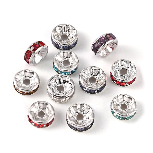 PandaHall Rhinestone Spacer Beads, Iron with Acrylic Rhinestone, Rondelle, Silver Color Plated, Mixed Color, 8x3.8mm, Hole: 2mm, about..., Multicolor
PandaHall Rhinestone Spacer Beads, Iron with Acrylic Rhinestone, Rondelle, Silver Color Plated, Mixed Color, 8x3.8mm, Hole: 2mm, about..., Multicolor