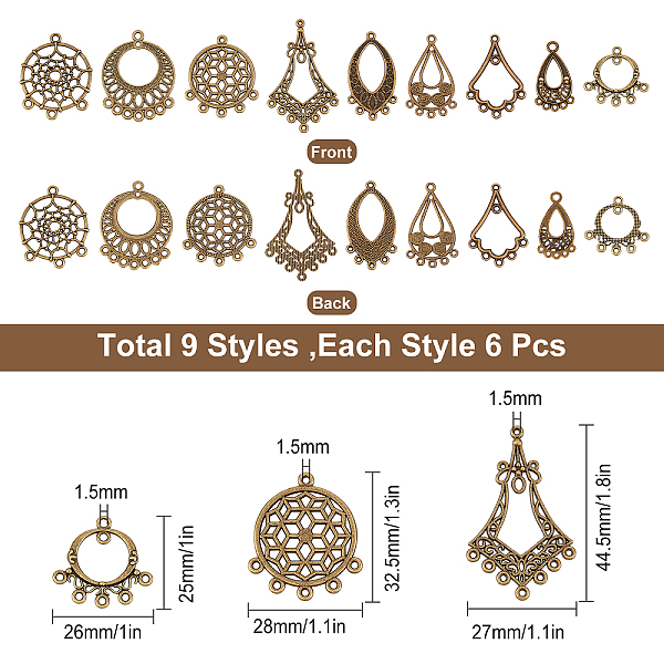 PandaHall SUNNYCLUE 1 Box 54Pcs 9 Style Tibetan Earring Chandelier Connector Charms Findings Loops Jewellery Making Kit for Earring Drop and...
PandaHall SUNNYCLUE 1 Box 54Pcs 9 Style Tibetan Earring Chandelier Connector Charms Findings Loops Jewellery Making Kit for Earring Drop and...