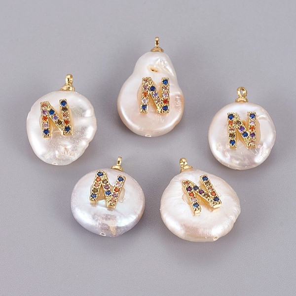 PandaHall Natural Cultured Freshwater Pearl Pendants, with Brass Cubic Zirconia Cabochons, Long-Lasting Plated, Nuggets with Letter...
PandaHall Natural Cultured Freshwater Pearl Pendants, with Brass Cubic Zirconia Cabochons, Long-Lasting Plated, Nuggets with Letter...