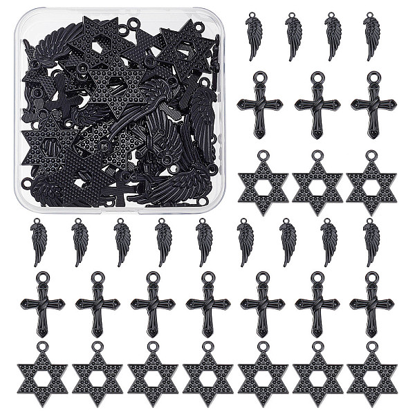 PandaHall SUPERFINDINGS 48Pcs 3 Style Alloy Pendants, Star & Wing & Cross, Electrophoresis Black, 20.5~33x11~21x1.5~2mm, Hole: 1.8~2.3mm...
PandaHall SUPERFINDINGS 48Pcs 3 Style Alloy Pendants, Star & Wing & Cross, Electrophoresis Black, 20.5~33x11~21x1.5~2mm, Hole: 1.8~2.3mm...