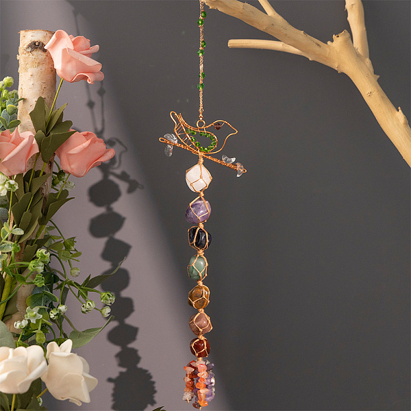 PandaHall Copper Wire Wrap Bird Pendant Decorations, Natural Mixed Gemstone Hanging Pendant Decorations for Home Bedroom, 370x80mm Quartz...
PandaHall Copper Wire Wrap Bird Pendant Decorations, Natural Mixed Gemstone Hanging Pendant Decorations for Home Bedroom, 370x80mm Quartz...