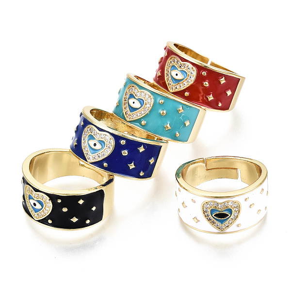 PandaHall Adjustable Brass Micro Pave Clear Cubic Zirconia Finger Rings, Wide Band Rings, with Enamel, Nickel Free, Heart with Evil Eye..., Multicolor
PandaHall Adjustable Brass Micro Pave Clear Cubic Zirconia Finger Rings, Wide Band Rings, with Enamel, Nickel Free, Heart with Evil Eye..., Multicolor