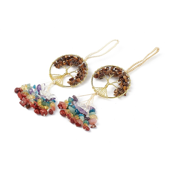 PandaHall Natural Tiger Eye Tree of Life with Mixed Gemstone Chips Tassel Big Pendant Decorations, with Golden Brass Wires Wrap Findings and...
PandaHall Natural Tiger Eye Tree of Life with Mixed Gemstone Chips Tassel Big Pendant Decorations, with Golden Brass Wires Wrap Findings and...