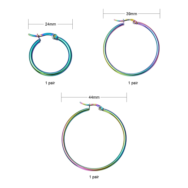 PandaHall 3Pairs 3 Style 304 Stainless Steel Huggie Hoop Earrings, Rainbow Color Hypoallergenic Earrings for Women, 12 Gauge, 24~46x2mm, Pin...
PandaHall 3Pairs 3 Style 304 Stainless Steel Huggie Hoop Earrings, Rainbow Color Hypoallergenic Earrings for Women, 12 Gauge, 24~46x2mm, Pin...