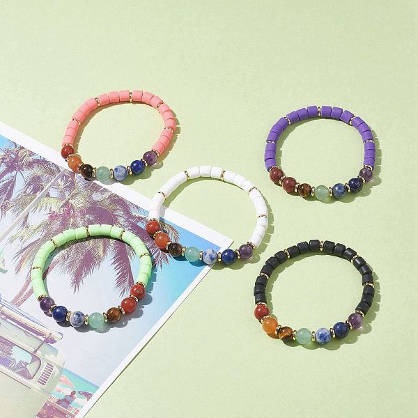 PandaHall Round Natural Mixed Stone Beads Stretch Bracelet, 7 Chakra Bracelet, Column Polymer Clay Beads Bracelet for Gift, Mixed Color..., Multicolor
PandaHall Round Natural Mixed Stone Beads Stretch Bracelet, 7 Chakra Bracelet, Column Polymer Clay Beads Bracelet for Gift, Mixed Color..., Multicolor