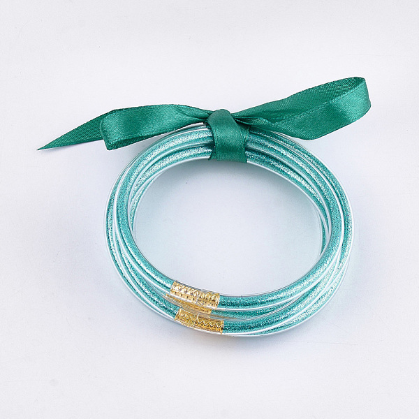 PandaHall PVC Plastic Buddhist Bangle Sets, Jelly Bangles, with Glitter Powder and Polyester Ribbon, Dark Turquoise, 2-1/2 inch(6.3cm)..., Cyan
PandaHall PVC Plastic Buddhist Bangle Sets, Jelly Bangles, with Glitter Powder and Polyester Ribbon, Dark Turquoise, 2-1/2 inch(6.3cm)..., Cyan