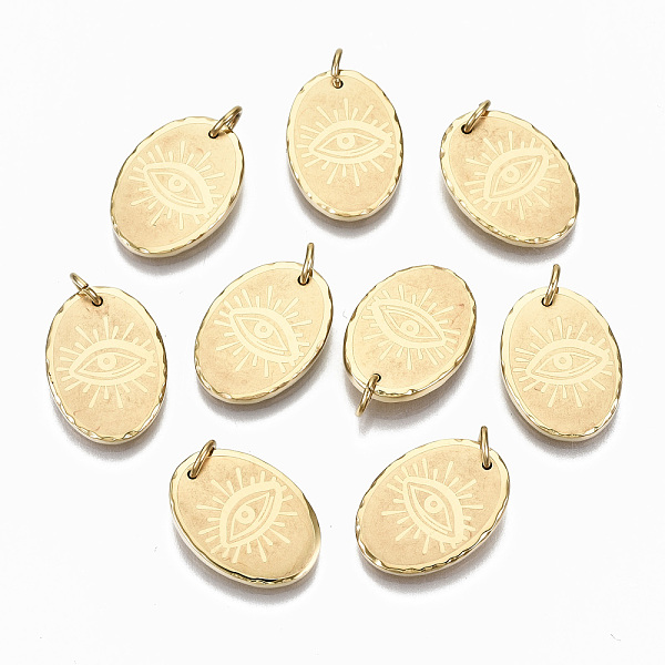 PandaHall 304 Stainless Steel Pendants, with Jump Rings, Oval with Eye, Real 14K Gold Plated, 17.5x12.5x2mm, Jump Ring: 5x0.8mm, 3.4mm inner...
PandaHall 304 Stainless Steel Pendants, with Jump Rings, Oval with Eye, Real 14K Gold Plated, 17.5x12.5x2mm, Jump Ring: 5x0.8mm, 3.4mm inner...