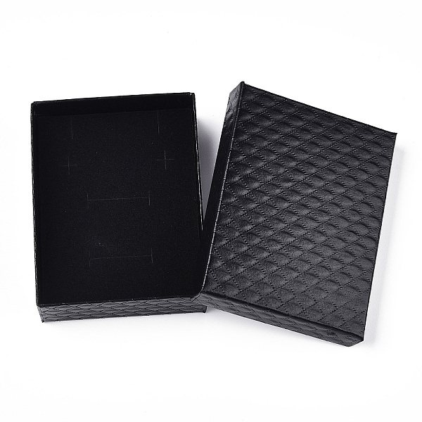 PandaHall Rhombus Textured Cardboard Jewelry Boxes, with Black Sponge, for Jewelry Gift Packaging, Rectangle, Black, 9x7x2.6cm; Inside...
PandaHall Rhombus Textured Cardboard Jewelry Boxes, with Black Sponge, for Jewelry Gift Packaging, Rectangle, Black, 9x7x2.6cm; Inside...