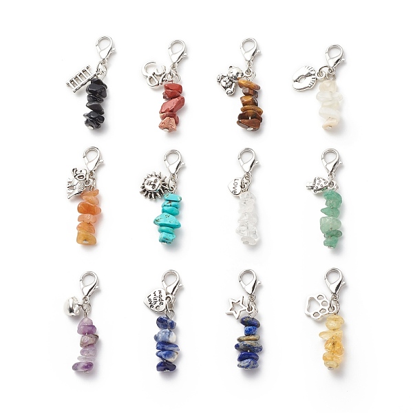 PandaHall Gemstone Chips Beaded Pendant Decorations, Lobster Clasp Charms, with Tibetan Style Alloy Charms and Iron Findings, Star & Bear &...
PandaHall Gemstone Chips Beaded Pendant Decorations, Lobster Clasp Charms, with Tibetan Style Alloy Charms and Iron Findings, Star & Bear &...