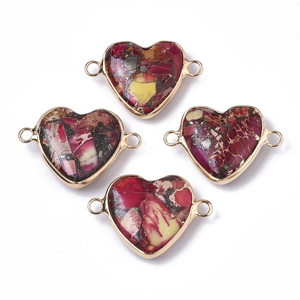PandaHall Assembled Synthetice Imperial Jasper Links connectors, with Golden Plated Brass Loops, Heart, Golden, Camellia, 21x29x7~8mm, Hole..., Pink
PandaHall Assembled Synthetice Imperial Jasper Links connectors, with Golden Plated Brass Loops, Heart, Golden, Camellia, 21x29x7~8mm, Hole..., Pink
