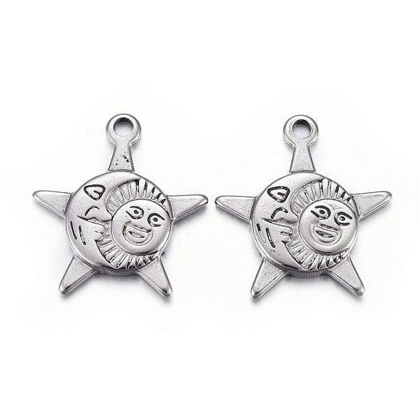 PandaHall 304 Stainless Steel Pendants, Star with Moon and Sun, Antique Silver, 22x20x2mm, Hole: 2mm 304 Stainless Steel Star
PandaHall 304 Stainless Steel Pendants, Star with Moon and Sun, Antique Silver, 22x20x2mm, Hole: 2mm 304 Stainless Steel Star