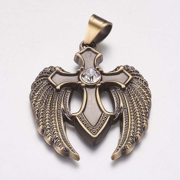 PandaHall 304 Stainless Steel Pendants, with Rhinestone, Wing with Cross, Crystal, Antique Bronze, 39x49x5mm, Hole: 7x9mm Stainless..., Clear
PandaHall 304 Stainless Steel Pendants, with Rhinestone, Wing with Cross, Crystal, Antique Bronze, 39x49x5mm, Hole: 7x9mm Stainless..., Clear