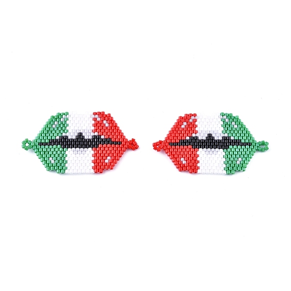 PandaHall Handmade Seed Beads Links Connectors, with Elastic Thread, Loom Pattern, Lip with Flag of Italy, Colorful, 27x47.5x1.5mm, Hole...
PandaHall Handmade Seed Beads Links Connectors, with Elastic Thread, Loom Pattern, Lip with Flag of Italy, Colorful, 27x47.5x1.5mm, Hole...