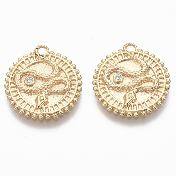 PandaHall Brass Micro Pave Cubic Zirconia Pendants, Nickel Free, Flat Round with Snake, Clear, Real 18K Gold Plated, 18x16.5x2mm, Hole...
PandaHall Brass Micro Pave Cubic Zirconia Pendants, Nickel Free, Flat Round with Snake, Clear, Real 18K Gold Plated, 18x16.5x2mm, Hole...