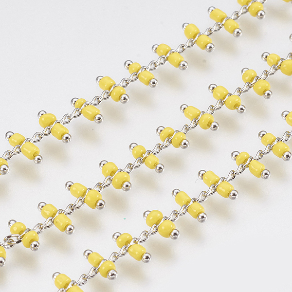 PandaHall Handmade Brass Beaded Curb Chains, Soldered, with Seed Beads, Platinum, Yellow, 7mm, about 32.8 Feet(10m)/roll Brass+Glass Yellow
PandaHall Handmade Brass Beaded Curb Chains, Soldered, with Seed Beads, Platinum, Yellow, 7mm, about 32.8 Feet(10m)/roll Brass+Glass Yellow