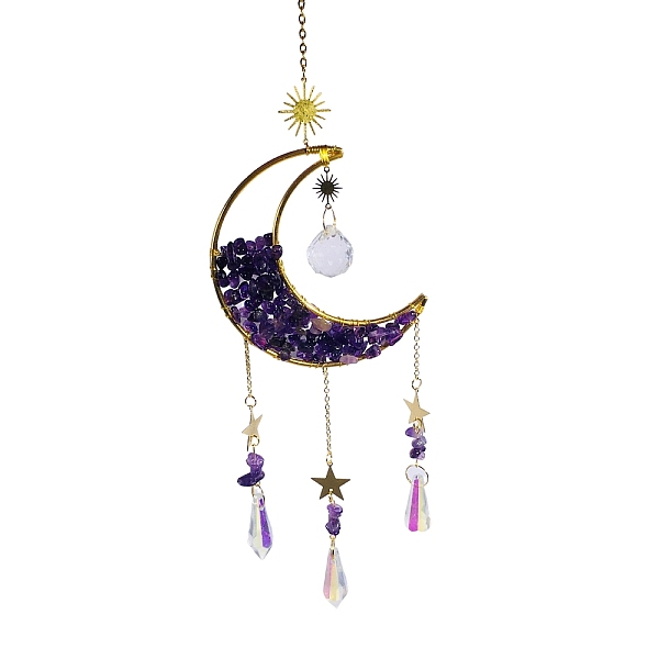 PandaHall Natural Amethyst Chip & Metal Moon Hanging Ornaments, Glass Cone Tassel Suncatchers for Home Outdoor Decoration, 430mm Amethyst...
PandaHall Natural Amethyst Chip & Metal Moon Hanging Ornaments, Glass Cone Tassel Suncatchers for Home Outdoor Decoration, 430mm Amethyst...