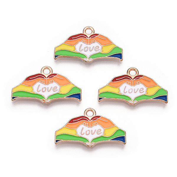 PandaHall Rainbow Color Pride Alloy Enamel Pendants, Double Hand with Heart Word Love Charms, Light Gold, Colorful, 13.5x22.5x1.5mm, Hole...
PandaHall Rainbow Color Pride Alloy Enamel Pendants, Double Hand with Heart Word Love Charms, Light Gold, Colorful, 13.5x22.5x1.5mm, Hole...