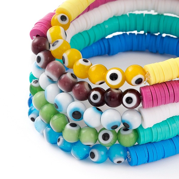 PandaHall Polymer Clay Heishi Beads Stretch Bracelets Sets, Stackable Bracelets, with Evil Eye Lampwork Round Beads, Mixed Color, Inner..., Multicolor
PandaHall Polymer Clay Heishi Beads Stretch Bracelets Sets, Stackable Bracelets, with Evil Eye Lampwork Round Beads, Mixed Color, Inner..., Multicolor