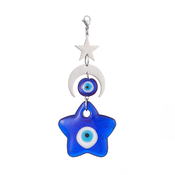 PandaHall Handmade Evil Eye Lampwork Pendants Decorations, 201 Stainless Steel Moon Star and Lobster Claw Clasps Charms, Star, 108mm...
PandaHall Handmade Evil Eye Lampwork Pendants Decorations, 201 Stainless Steel Moon Star and Lobster Claw Clasps Charms, Star, 108mm...