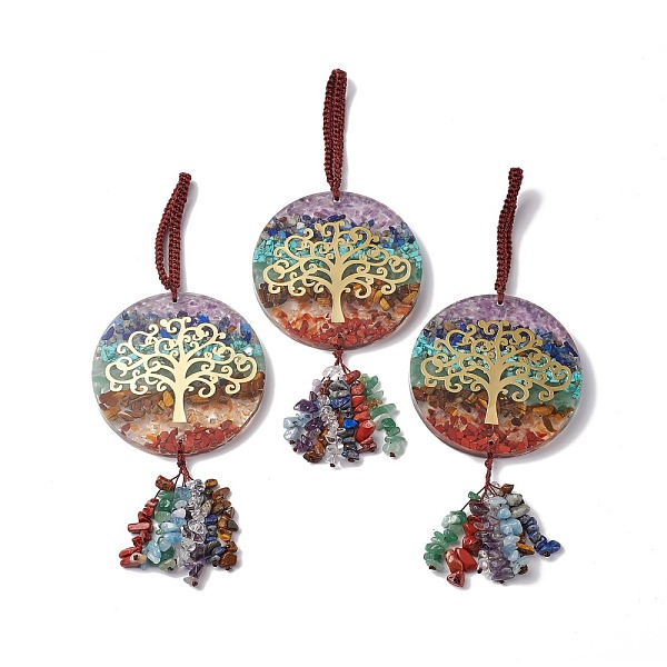PandaHall Chakra Resin Gemstone Pendant Decorations, with Gemstone Chips Tassels, Rack Plating Golden Brass Tree of Life Sheet, with Velvet...
PandaHall Chakra Resin Gemstone Pendant Decorations, with Gemstone Chips Tassels, Rack Plating Golden Brass Tree of Life Sheet, with Velvet...