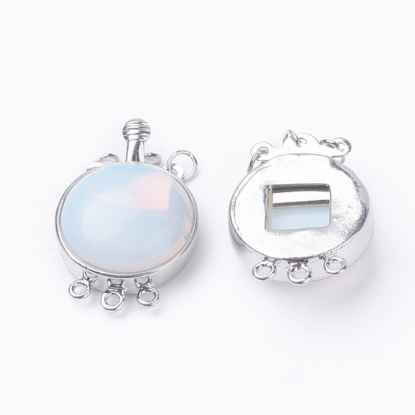 PandaHall Opalite Box Clasps, with Brass Finding, Flat Round, Platinum, 26.5x17.5x8~9mm, Hole: 1mm Opalite Flat Round
PandaHall Opalite Box Clasps, with Brass Finding, Flat Round, Platinum, 26.5x17.5x8~9mm, Hole: 1mm Opalite Flat Round